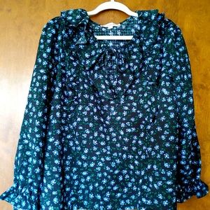 Loft black & blue floral blouse size large(Petite)